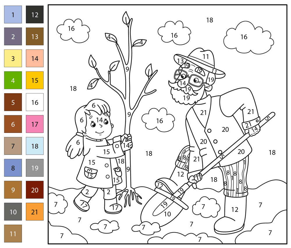 Granddad Color By Number Coloring Page Md Coloring Page — Free Printable — free printable coloring page